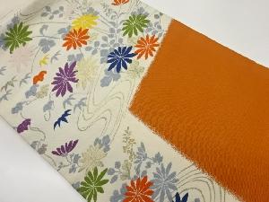 流水に草花模様織出し名古屋帯